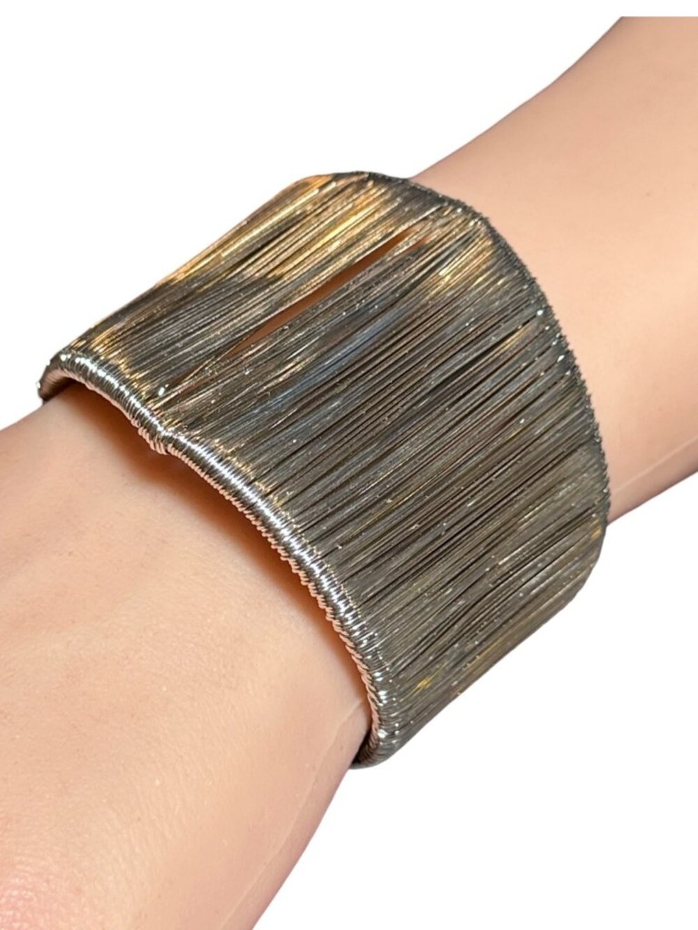 Cuff Bracelet Wire Wrapped Open Back Silver Tone Chunky Womens Jewelry Gift NWOT